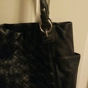 Black woven Leather COACH handbag. Like NEW